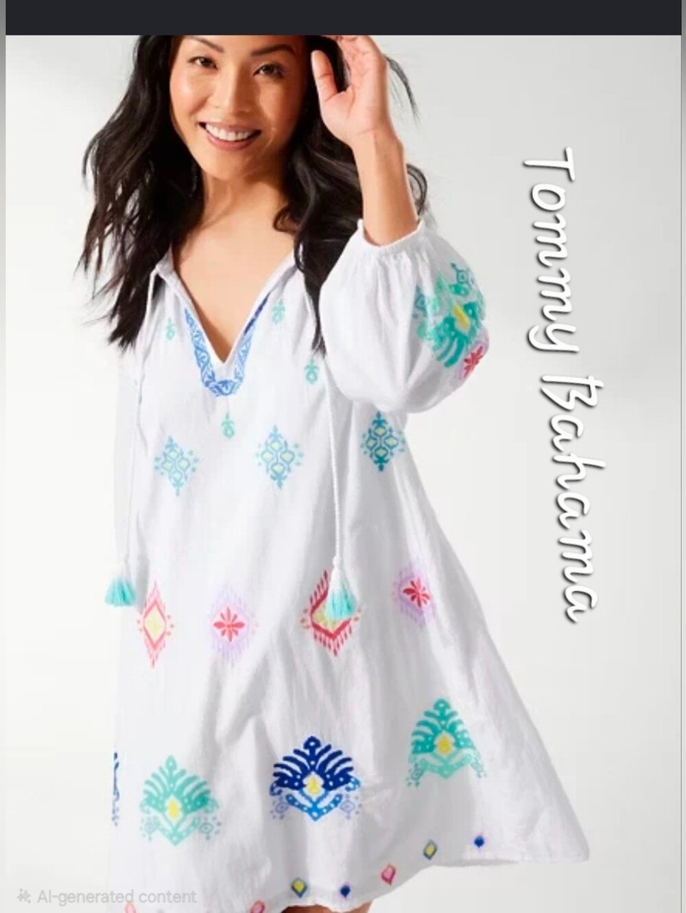 Tommy Bahama White Embroidered Boho Tunic Dress Size S